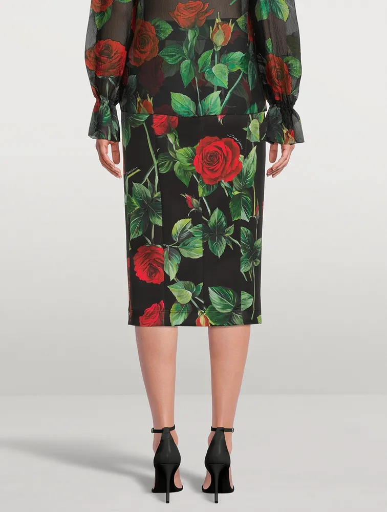 Neoprene Pencil Skirt Rose Print