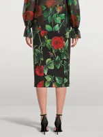 Neoprene Pencil Skirt Rose Print
