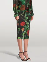 Neoprene Pencil Skirt Rose Print