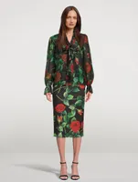 Neoprene Pencil Skirt Rose Print