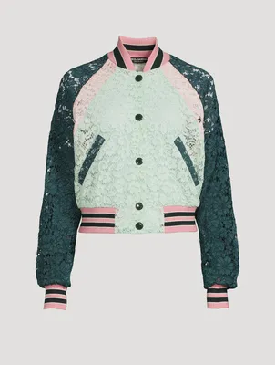 Lace Bomber Jacket With Contrasting Trims