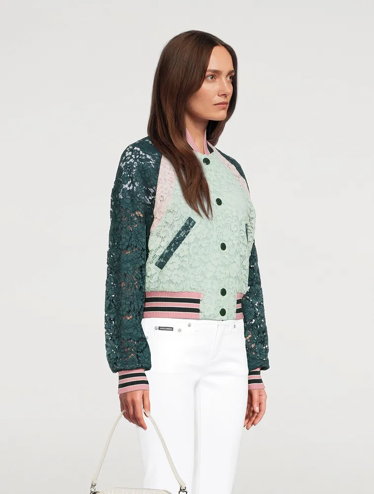 Lace Bomber Jacket With Contrasting Trims