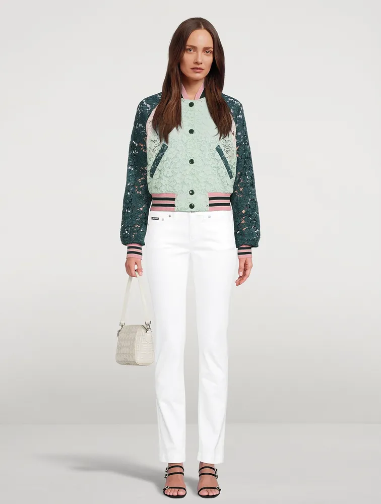 Lace Bomber Jacket With Contrasting Trims