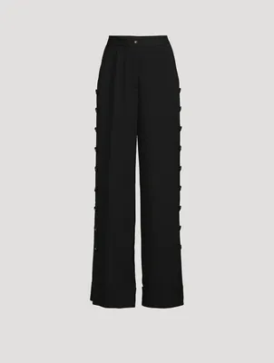 Wide-Leg Trousers With Logo Buttons