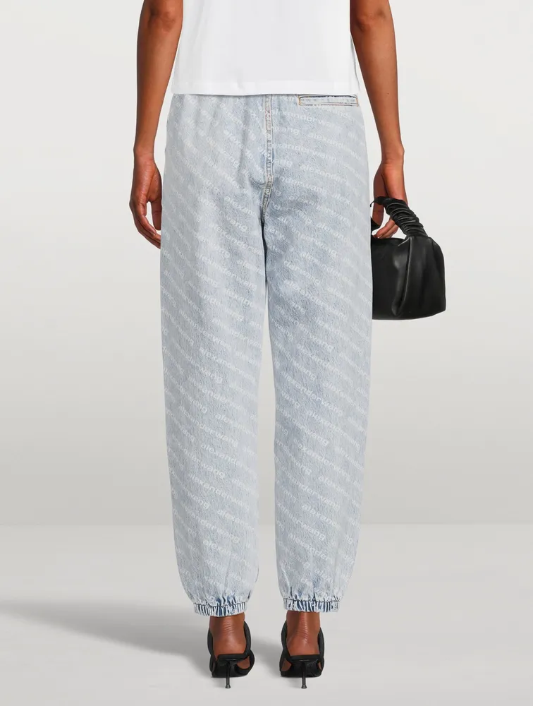 Denim Jogger Pants Logo Print