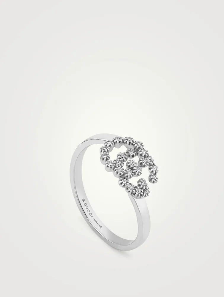 Double G 18K White Gold Ring With Diamonds