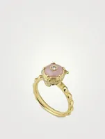 18K Gold Feline Head Ring With Pink Opal And Diamond