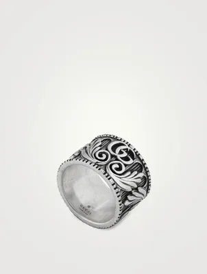 Sterling Silver Ring With Double G And Leaf Motif