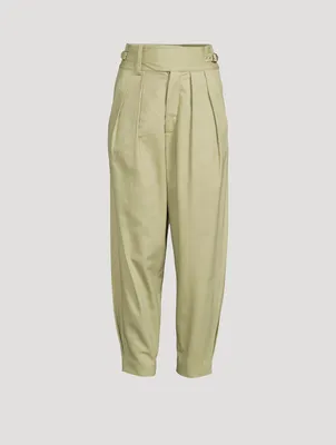 Gurka Cotton Pleated Pants With Buckles