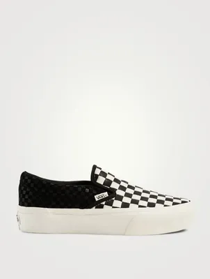 Woven Classic Slip-On Leather Platform Sneakers Checker Print