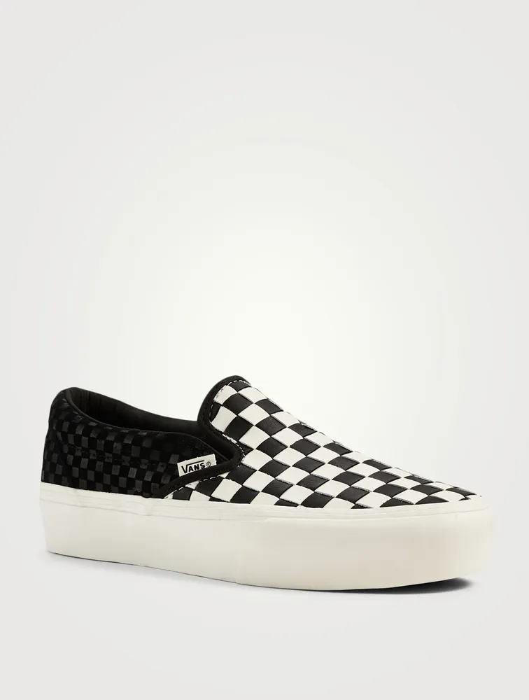 Woven Classic Slip-On Leather Platform Sneakers Checker Print