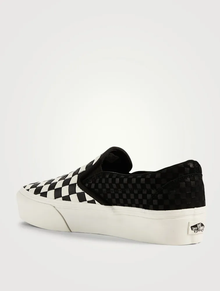 Woven Classic Slip-On Leather Platform Sneakers Checker Print