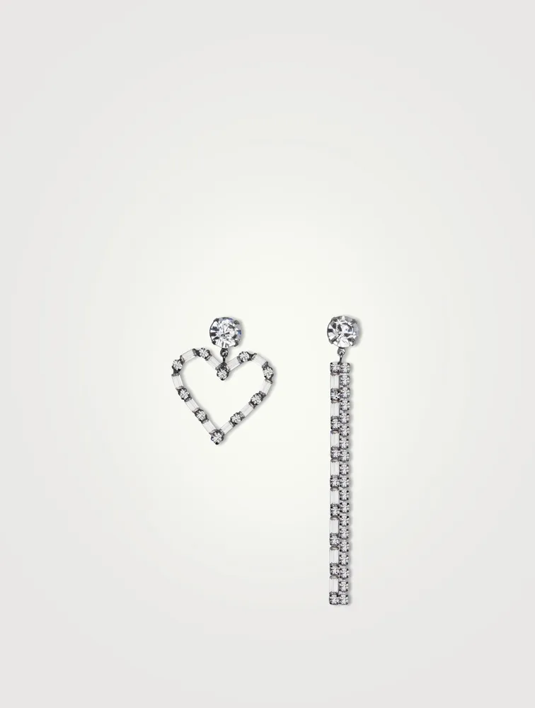 Asymmetrical Heart Chain Fringe Earrings With Crystals