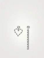 Asymmetrical Heart Chain Fringe Earrings With Crystals