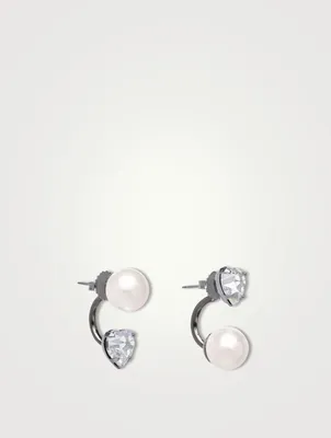 Asymmetrical Floating Heart Earrings With Crystal And Faux Pearl