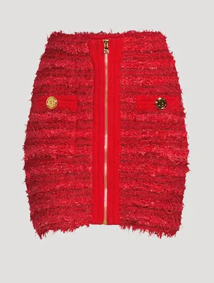 Zip-Front Tweed Mini Skirt