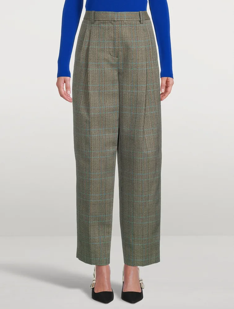 Pleated Trousers Check Print