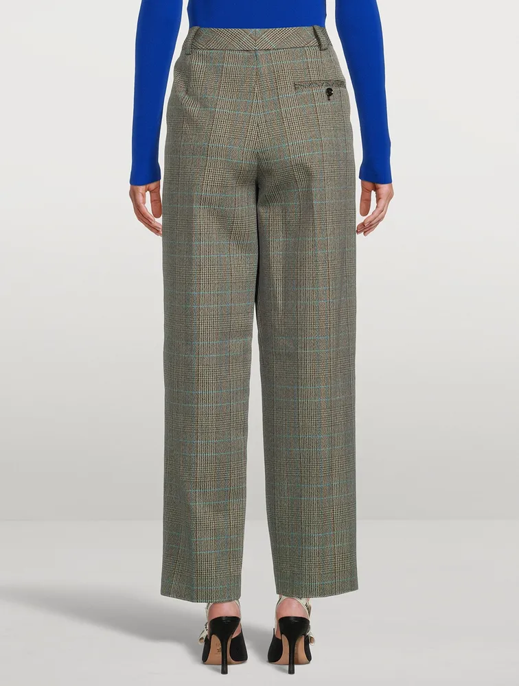 Pleated Trousers Check Print