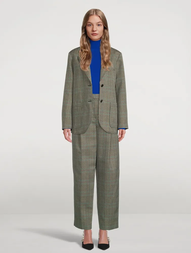 Pleated Trousers Check Print