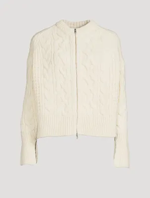 Cable-Knit Wool Zip-Front Cardigan