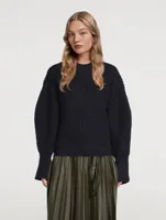 Puff-Sleeve Wool Sweater With Back Bow