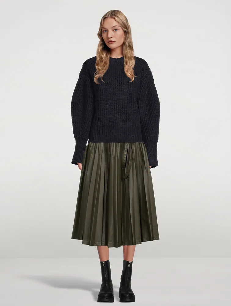 Puff-Sleeve Wool Sweater With Back Bow