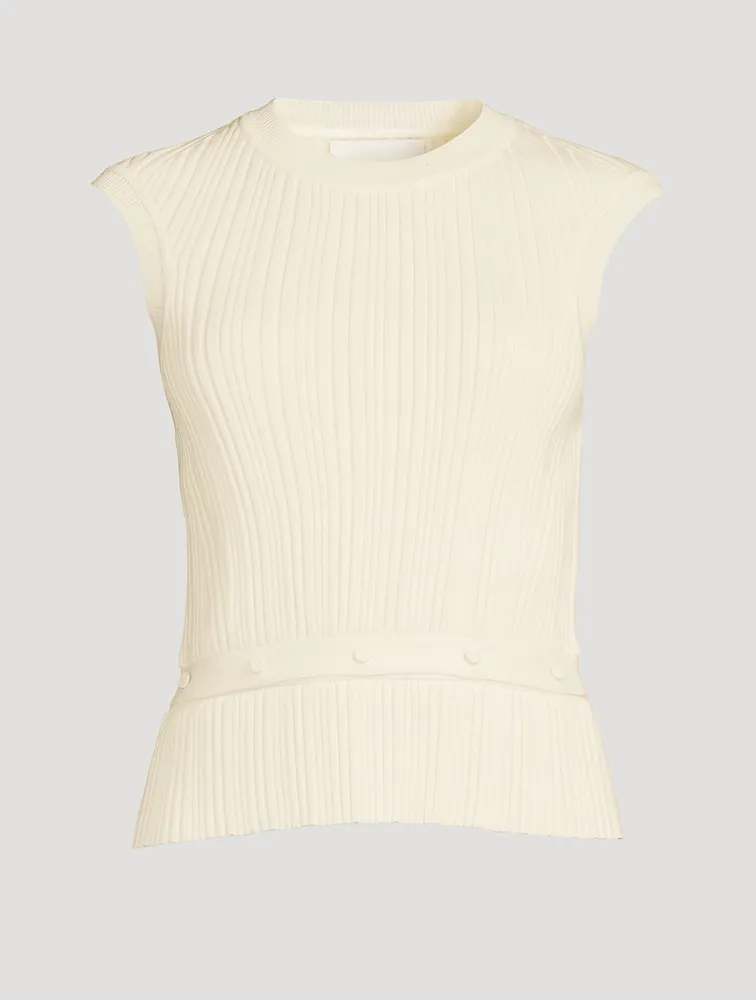 Ribbed Merino Wool Sleeveless Sweater With Detachable Hem