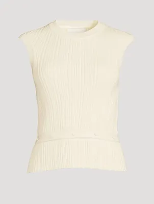 Ribbed Merino Wool Sleeveless Sweater With Detachable Hem