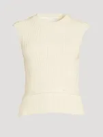 Ribbed Merino Wool Sleeveless Sweater With Detachable Hem