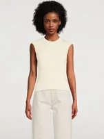Ribbed Merino Wool Sleeveless Sweater With Detachable Hem