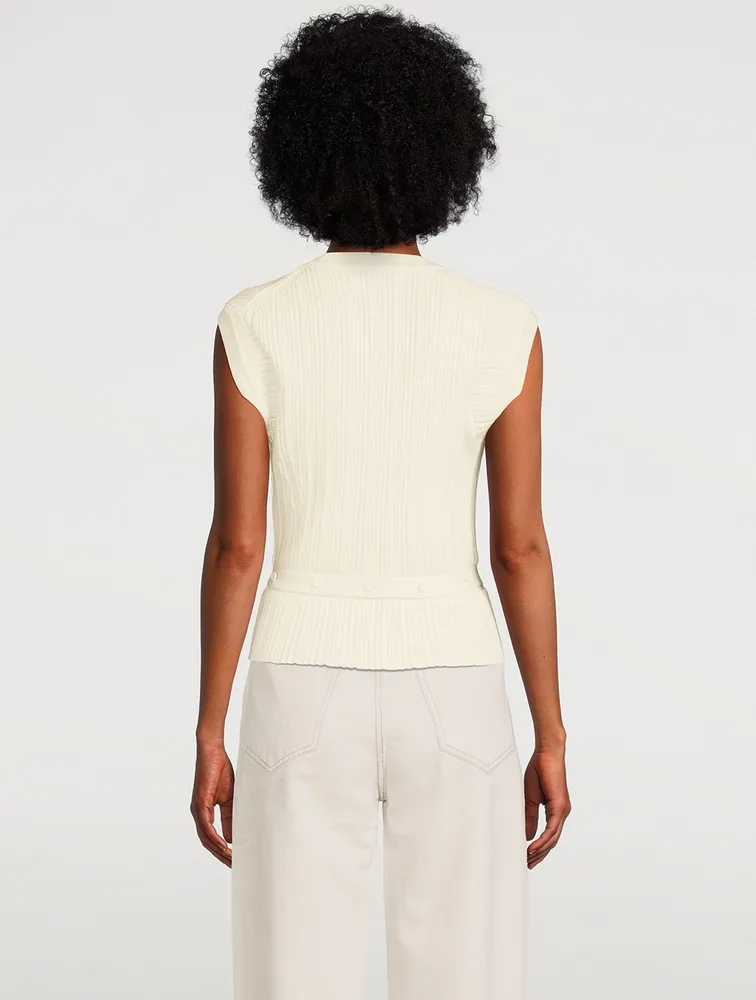 Ribbed Merino Wool Sleeveless Sweater With Detachable Hem