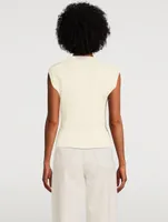 Ribbed Merino Wool Sleeveless Sweater With Detachable Hem