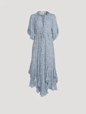 Harmony Flutter-Sleeve Godet Midi Dress