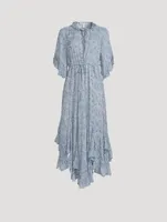 Harmony Flutter-Sleeve Godet Midi Dress