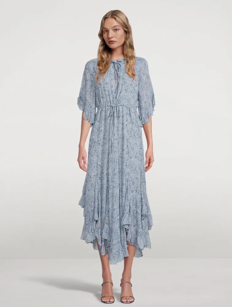 Harmony Flutter-Sleeve Godet Midi Dress
