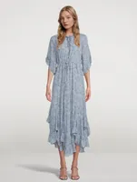 Harmony Flutter-Sleeve Godet Midi Dress