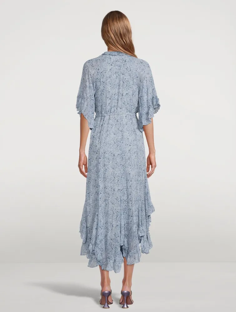 Harmony Flutter-Sleeve Godet Midi Dress