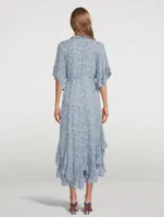 Harmony Flutter-Sleeve Godet Midi Dress