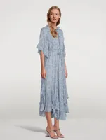 Harmony Flutter-Sleeve Godet Midi Dress