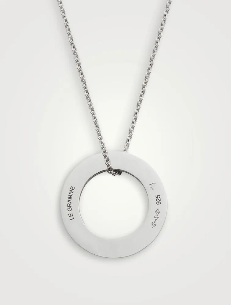 2.5g Polished And Brushed Sterling Silver Round Pendant Necklace