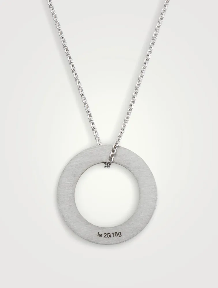 2.5g Polished And Brushed Sterling Silver Round Pendant Necklace