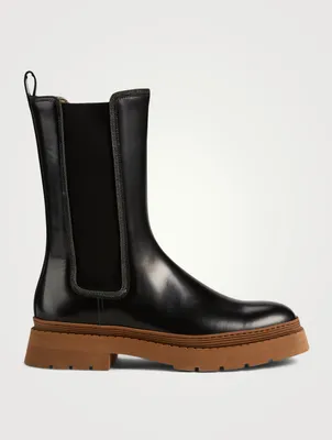 Leather Mid-Calf Chelsea Boots With Monili