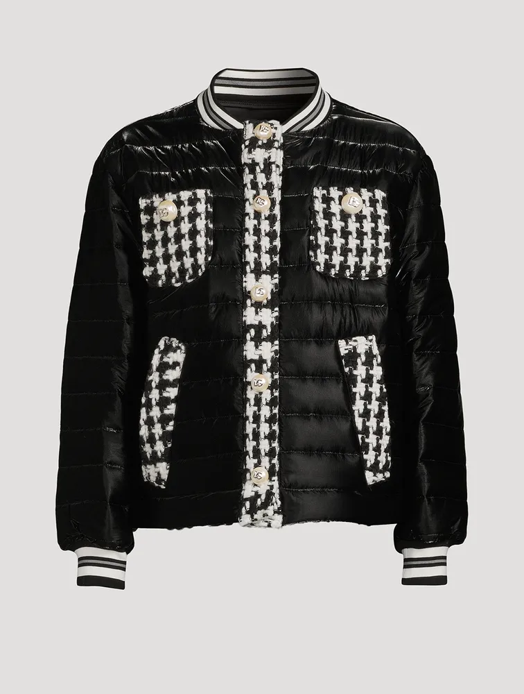 Quilted Jacket With Houndstooth Detail