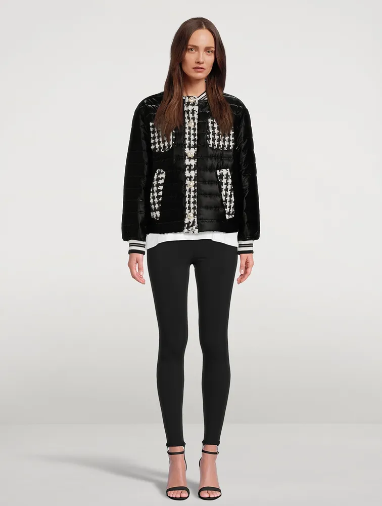 Quilted Jacket With Houndstooth Detail