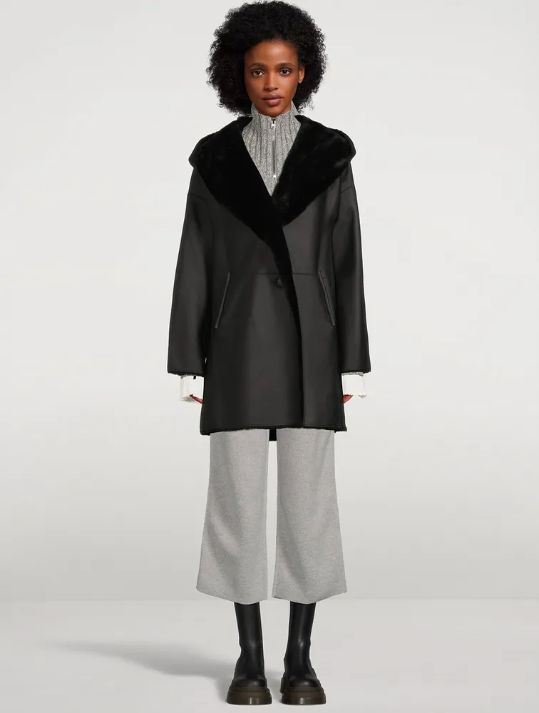 Baylie Shearling Reversible Coat With Hood