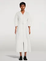 Pleated Zip-Front Midi Dress With Belt