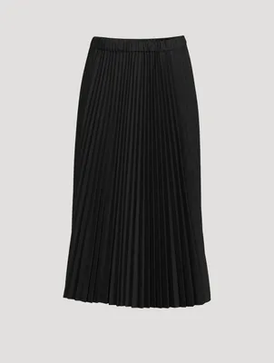 Wool Stretch Pleated Midi Skirt