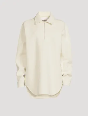 Cotton And Wool Quarter-Zip Shirt