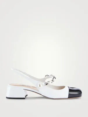 Patent Leather Mary Jane Slingback Pumps With Chain Strap