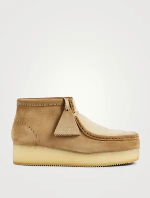 Wallabee Suede And Sherpa Lace-Up Wedge Boots